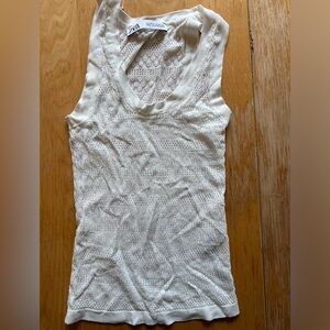 Zara white eyelit racer bank tank top - small